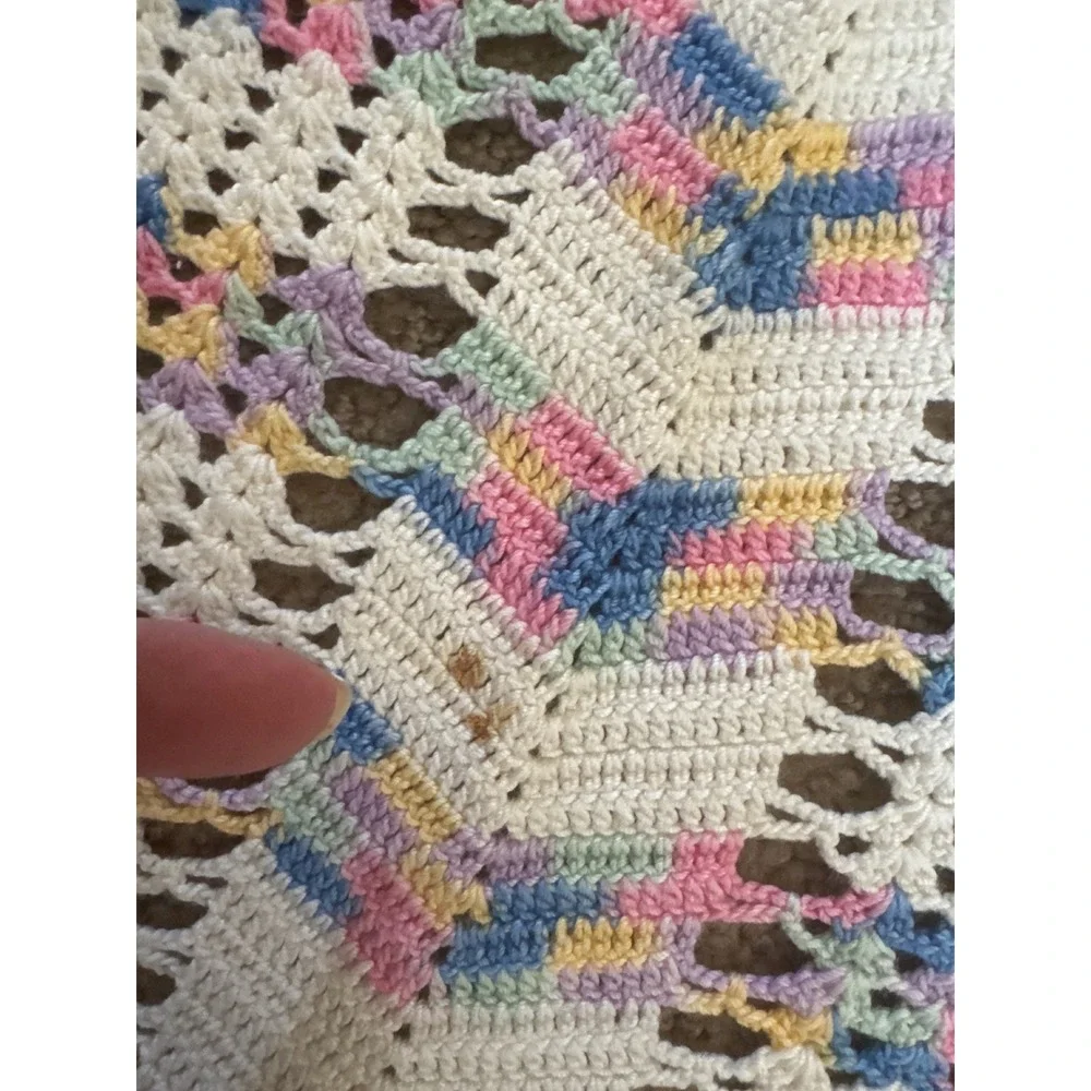 Vintage Handmade Crochet Half Apron Set of 2 Pastel Pink Rainbow Scalloped Hem
